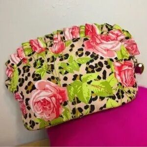Betsey Johnson Pink Floral Leopard Clutch & Bag Charm w/ Tassel